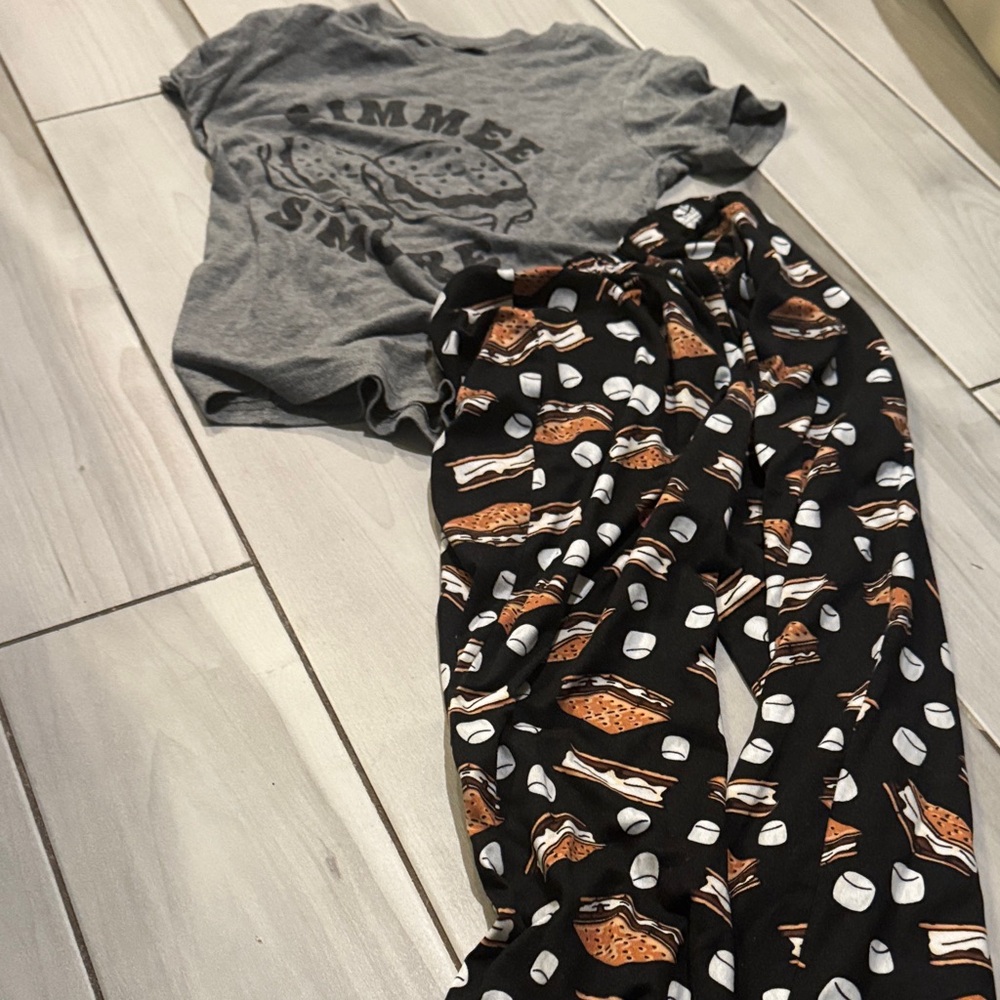 Gray Graphic Tee and Black Sports Print Pants